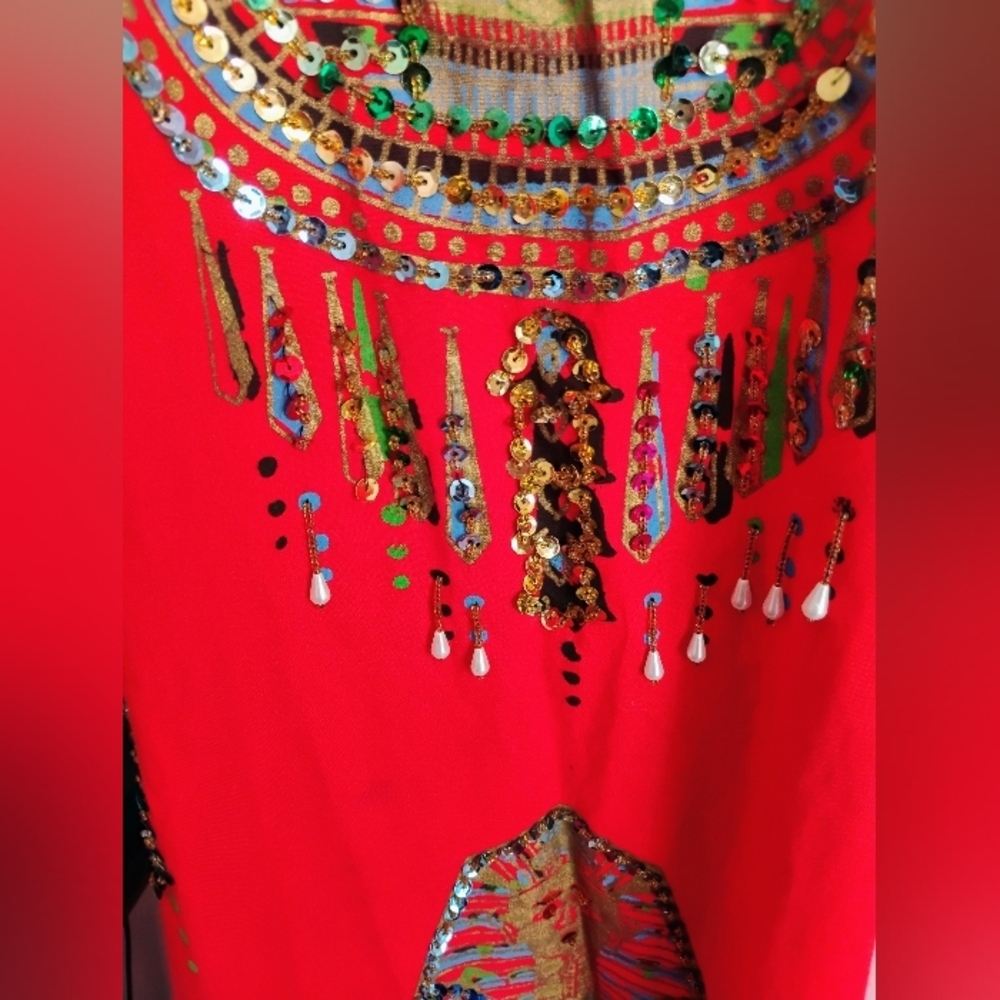 Egyptian Sequin Jalabiya Maxi Dress King Tut Red - Picture 6 of 13